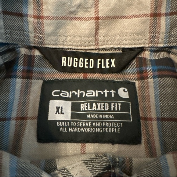 Carhartt Rugged Flex Flannel Shirt Men’s XL Relaxed Fit Blue Gray Plaid - Picture 4 of 14